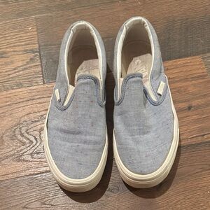Vans Slip-On Flats in Light Blue Canvas with Cream Soles